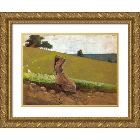 The Green Hill Gold Ornate Wood Framed Art Print with Double Matting by Homer, Winslow