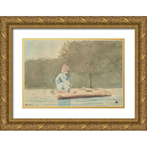 Boy on a Raft Gold Ornate Wood Framed Art Print with Double Matting by Homer, Winslow