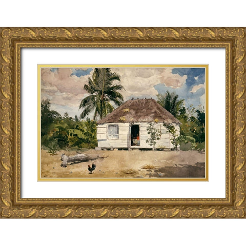 Native hut at Nassau Gold Ornate Wood Framed Art Print with Double Matting by Homer, Winslow