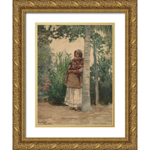 Under a Palm Tree Gold Ornate Wood Framed Art Print with Double Matting by Homer, Winslow