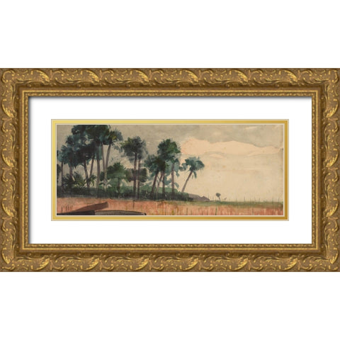 Palm Trees, Red Gold Ornate Wood Framed Art Print with Double Matting by Homer, Winslow
