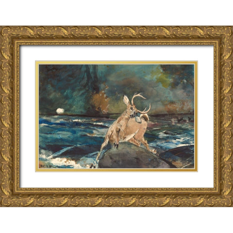 A Good Shot, Adirondacks Gold Ornate Wood Framed Art Print with Double Matting by Homer, Winslow