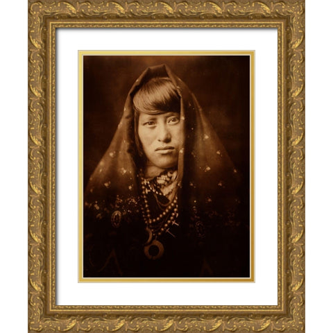Acoma woman, ca. 1905 Gold Ornate Wood Framed Art Print with Double Matting by Curtis, Edward