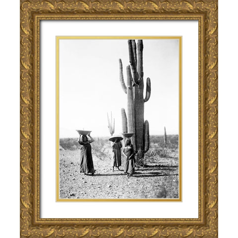 Saguaro gatherers, Maricopa, Arizona, ca. 1907 Gold Ornate Wood Framed Art Print with Double Matting by Curtis, Edward