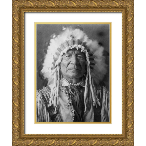 Sitting Bear, Arikara Gold Ornate Wood Framed Art Print with Double Matting by Curtis, Edward