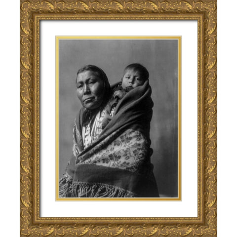 Hidatsa mother Gold Ornate Wood Framed Art Print with Double Matting by Curtis, Edward