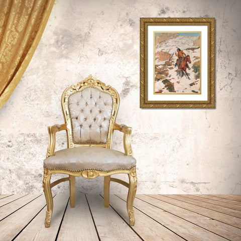 In Hot Pursuit Gold Ornate Wood Framed Art Print with Double Matting by Schreyvogel, Charles