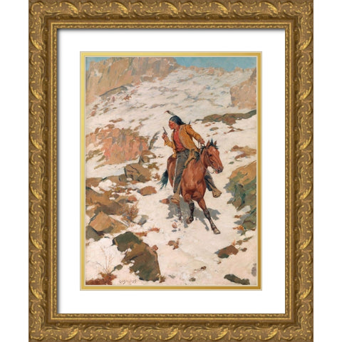 In Hot Pursuit Gold Ornate Wood Framed Art Print with Double Matting by Schreyvogel, Charles