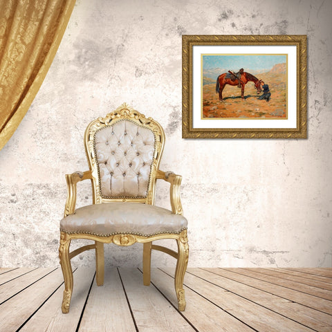 The Last Drop Gold Ornate Wood Framed Art Print with Double Matting by Schreyvogel, Charles