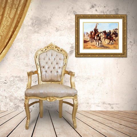 The Silenced War Whoop Gold Ornate Wood Framed Art Print with Double Matting by Schreyvogel, Charles