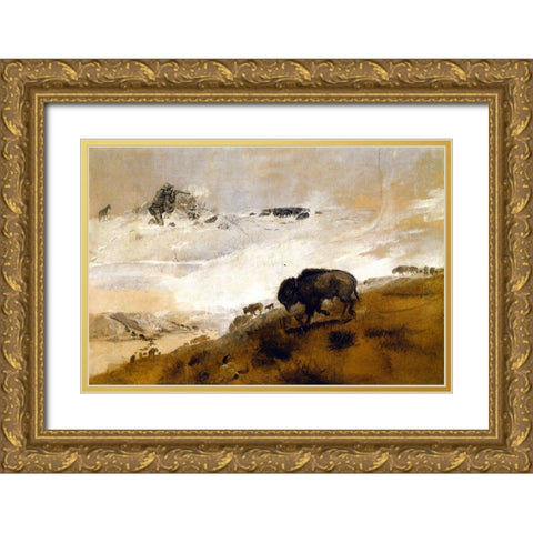 The Stand Crossing the Missouri Gold Ornate Wood Framed Art Print with Double Matting by Russell, Charles Marion