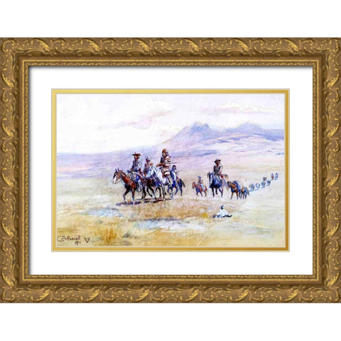 Coming across the Plain Gold Ornate Wood Framed Art Print with Double Matting by Russell, Charles Marion