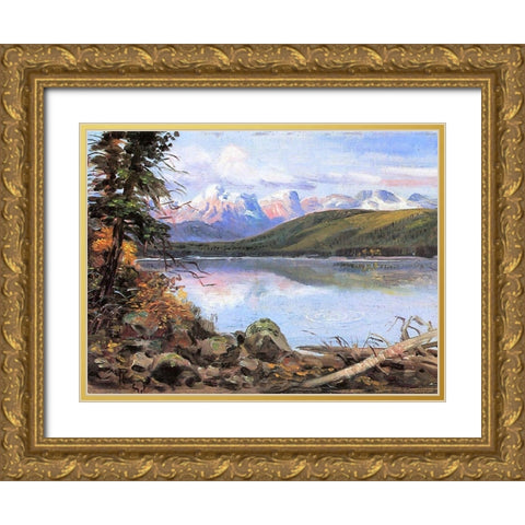 Lake McDonald Gold Ornate Wood Framed Art Print with Double Matting by Russell, Charles Marion