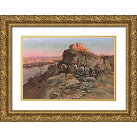 Planning the Attack Gold Ornate Wood Framed Art Print with Double Matting by Russell, Charles Marion