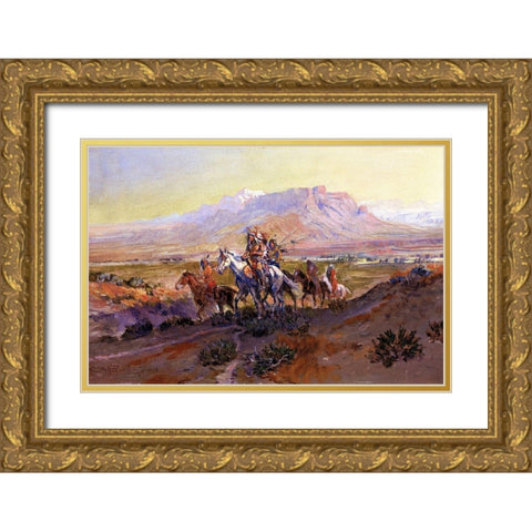 The Forked Trail Gold Ornate Wood Framed Art Print with Double Matting by Russell, Charles Marion