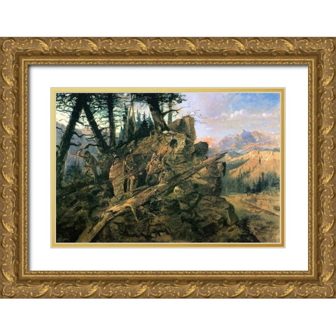 Plunder on the Horizon Gold Ornate Wood Framed Art Print with Double Matting by Russell, Charles Marion
