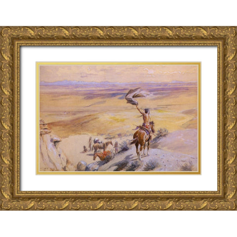 The Signal Gold Ornate Wood Framed Art Print with Double Matting by Russell, Charles Marion