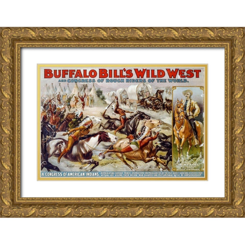 A congress of American Indians Gold Ornate Wood Framed Art Print with Double Matting by Buffalo Bills Wild West Show Poster