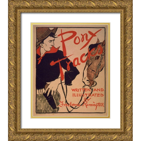 Pony tracks cover Gold Ornate Wood Framed Art Print with Double Matting by Remington, Frederic