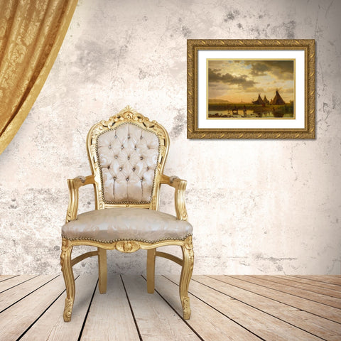 View of Chimney Rock, Ohalilah Sioux Village in the foreground Gold Ornate Wood Framed Art Print with Double Matting by Bierstadt, Albert