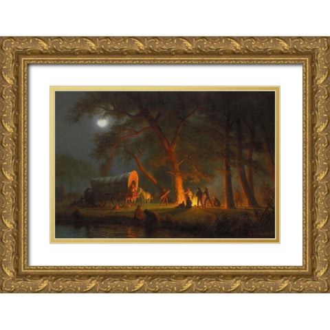 Oregon Trail Gold Ornate Wood Framed Art Print with Double Matting by Bierstadt, Albert