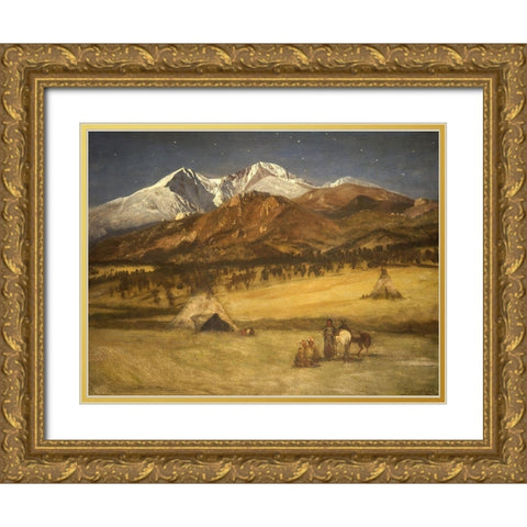 Indian Encampment - Evening Gold Ornate Wood Framed Art Print with Double Matting by Bierstadt, Albert