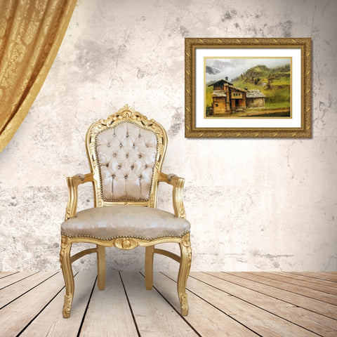 Mountain House Gold Ornate Wood Framed Art Print with Double Matting by Bierstadt, Albert