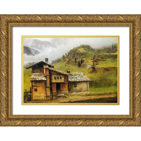 Mountain House Gold Ornate Wood Framed Art Print with Double Matting by Bierstadt, Albert