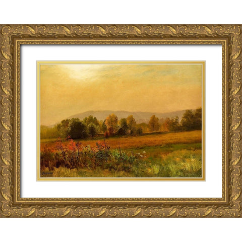 Autumn Landscape Gold Ornate Wood Framed Art Print with Double Matting by Bierstadt, Albert