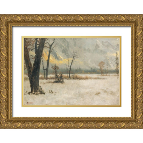Winter landscape Gold Ornate Wood Framed Art Print with Double Matting by Bierstadt, Albert