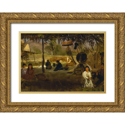 California Indian Camp Gold Ornate Wood Framed Art Print with Double Matting by Bierstadt, Albert