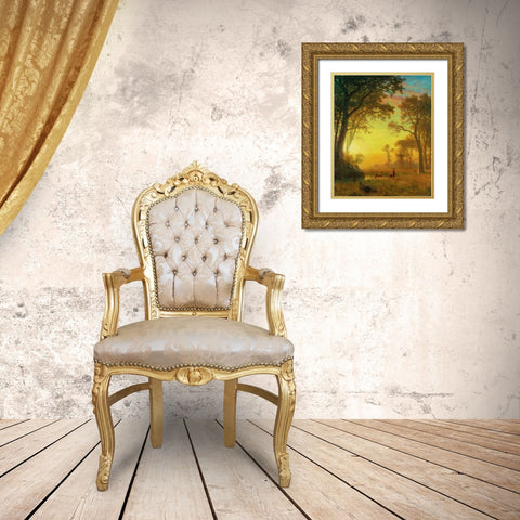 Light in the Forest Gold Ornate Wood Framed Art Print with Double Matting by Bierstadt, Albert