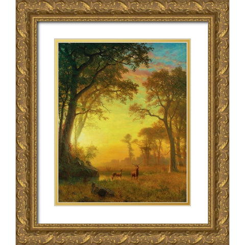 Light in the Forest Gold Ornate Wood Framed Art Print with Double Matting by Bierstadt, Albert