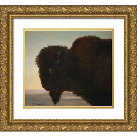 Buffalo Head Gold Ornate Wood Framed Art Print with Double Matting by Bierstadt, Albert