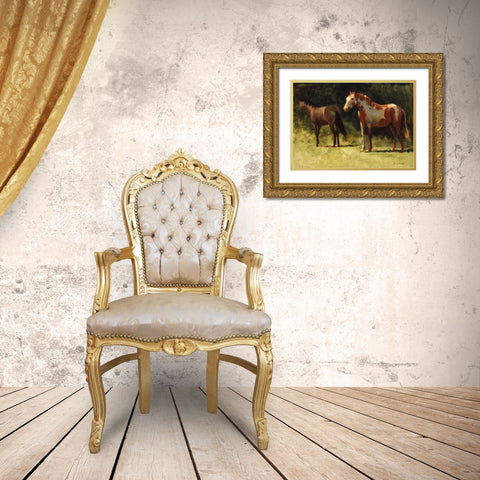 Two Horses Gold Ornate Wood Framed Art Print with Double Matting by Bierstadt, Albert