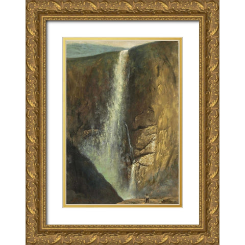 The Falls Gold Ornate Wood Framed Art Print with Double Matting by Bierstadt, Albert