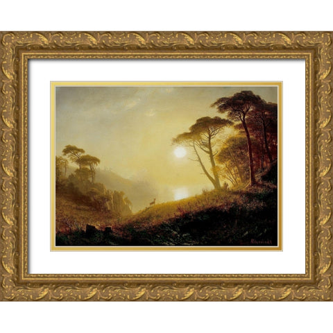 Scene in Yosemite Valley Gold Ornate Wood Framed Art Print with Double Matting by Bierstadt, Albert
