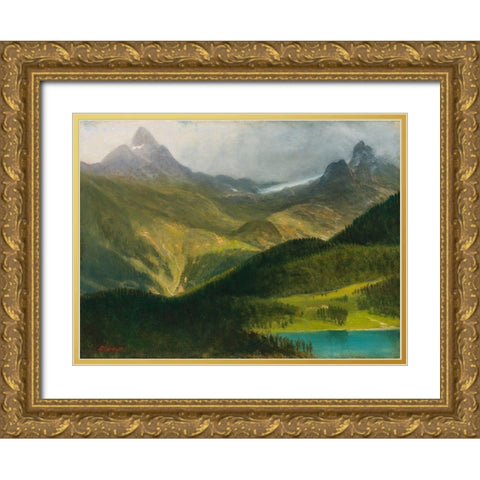 Mountain landscape Gold Ornate Wood Framed Art Print with Double Matting by Bierstadt, Albert