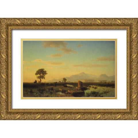 Ruins of Paestum Gold Ornate Wood Framed Art Print with Double Matting by Bierstadt, Albert