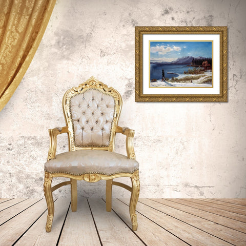 Lake Tahoe in winter Gold Ornate Wood Framed Art Print with Double Matting by Bierstadt, Albert