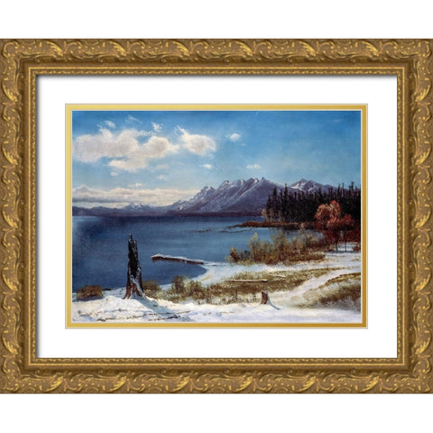 Lake Tahoe in winter Gold Ornate Wood Framed Art Print with Double Matting by Bierstadt, Albert