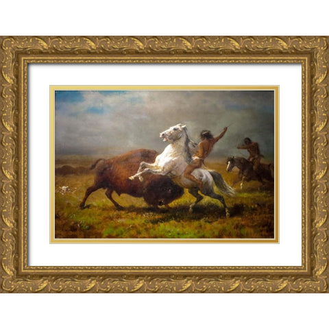 Study for The Last of the Buffalo Gold Ornate Wood Framed Art Print with Double Matting by Bierstadt, Albert