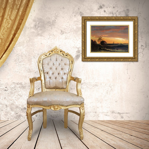 Beached Ship Gold Ornate Wood Framed Art Print with Double Matting by Bierstadt, Albert