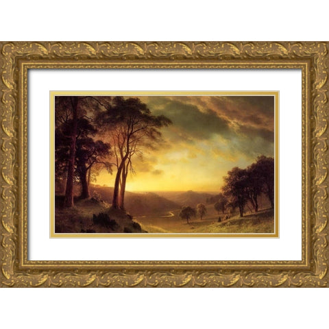 Sacramento River Valley Gold Ornate Wood Framed Art Print with Double Matting by Bierstadt, Albert