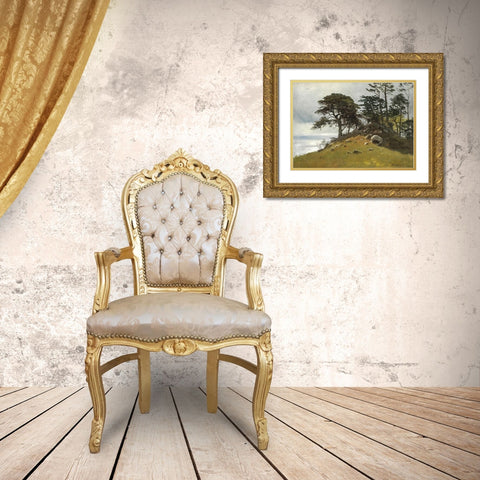 Cypress Point, Monterey Gold Ornate Wood Framed Art Print with Double Matting by Bierstadt, Albert