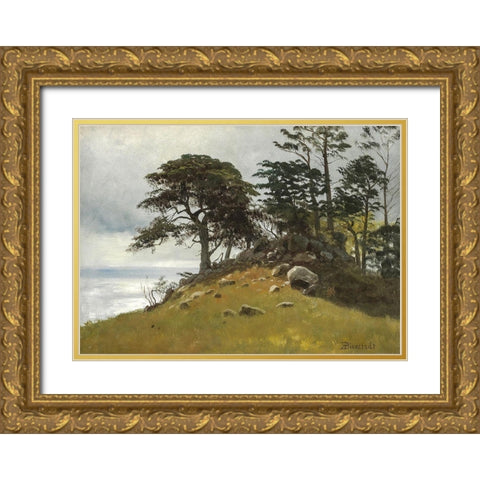 Cypress Point, Monterey Gold Ornate Wood Framed Art Print with Double Matting by Bierstadt, Albert