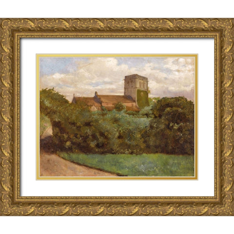 Tottenham Church, London, 1869 Gold Ornate Wood Framed Art Print with Double Matting by Bierstadt, Albert