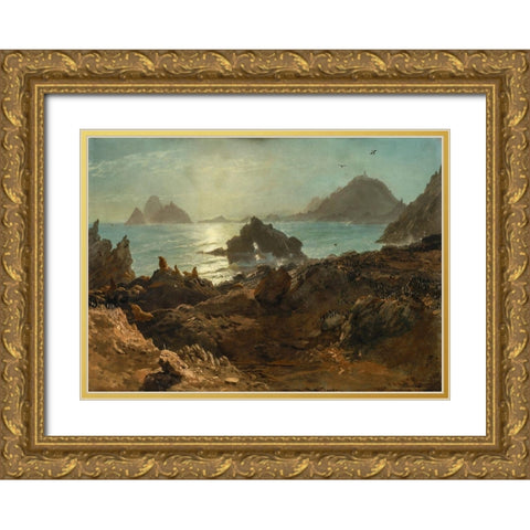 Farallon Islands, Pacific Ocean, California Gold Ornate Wood Framed Art Print with Double Matting by Bierstadt, Albert