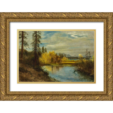 Outlet at Lake Tahoe Gold Ornate Wood Framed Art Print with Double Matting by Bierstadt, Albert