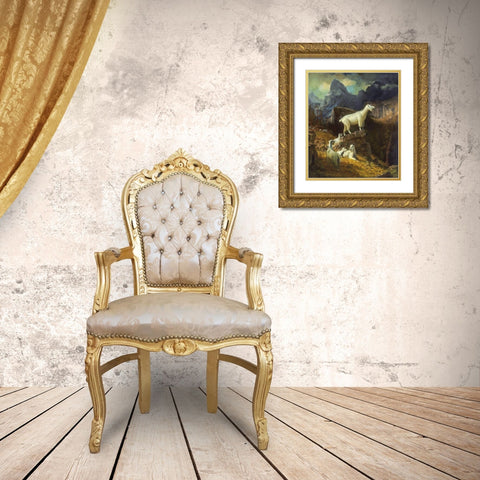Rocky Mountain Goats Gold Ornate Wood Framed Art Print with Double Matting by Bierstadt, Albert